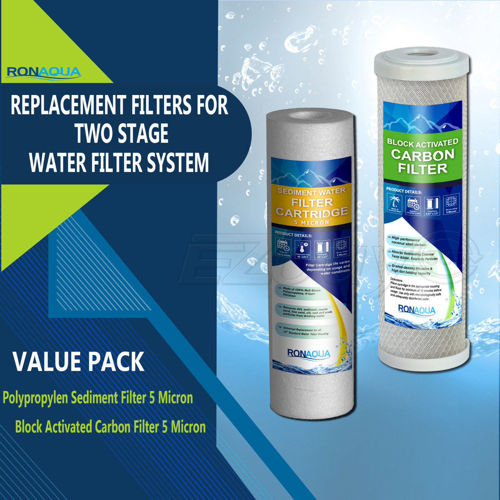 Replacement Filters for Under Sink Two Stage Water Filtration System
