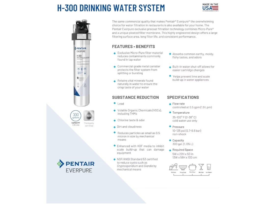 Pentair Everpure Drinking Water System H-300-NXT -300 Gallons New