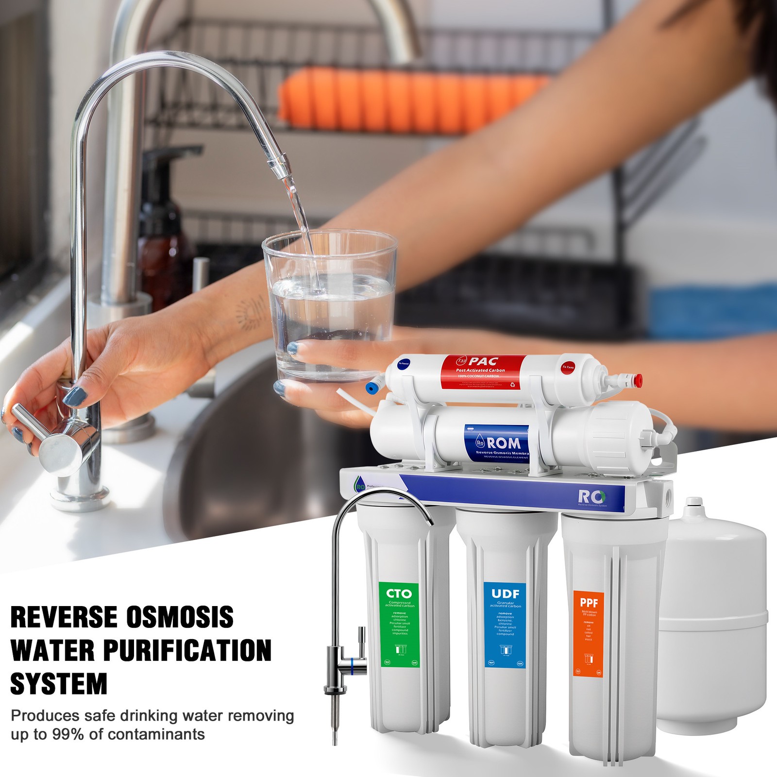 5 Stage Reverse Osmosis Water Filtration System Home Drinking Purifier 75 GPD