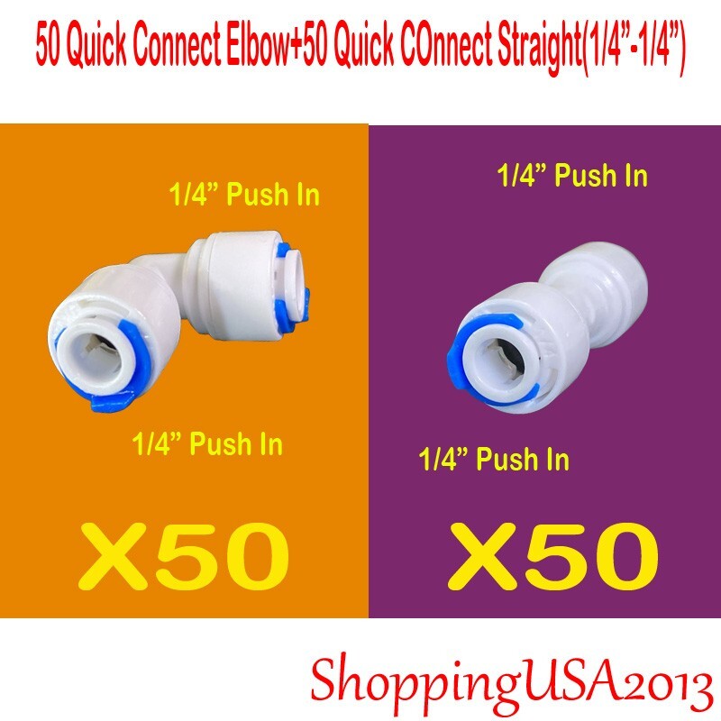 50+50 PCS Quick Elbow Quick Connect Elbow Fittings 1/4″-1/4″ Water Filter RO
