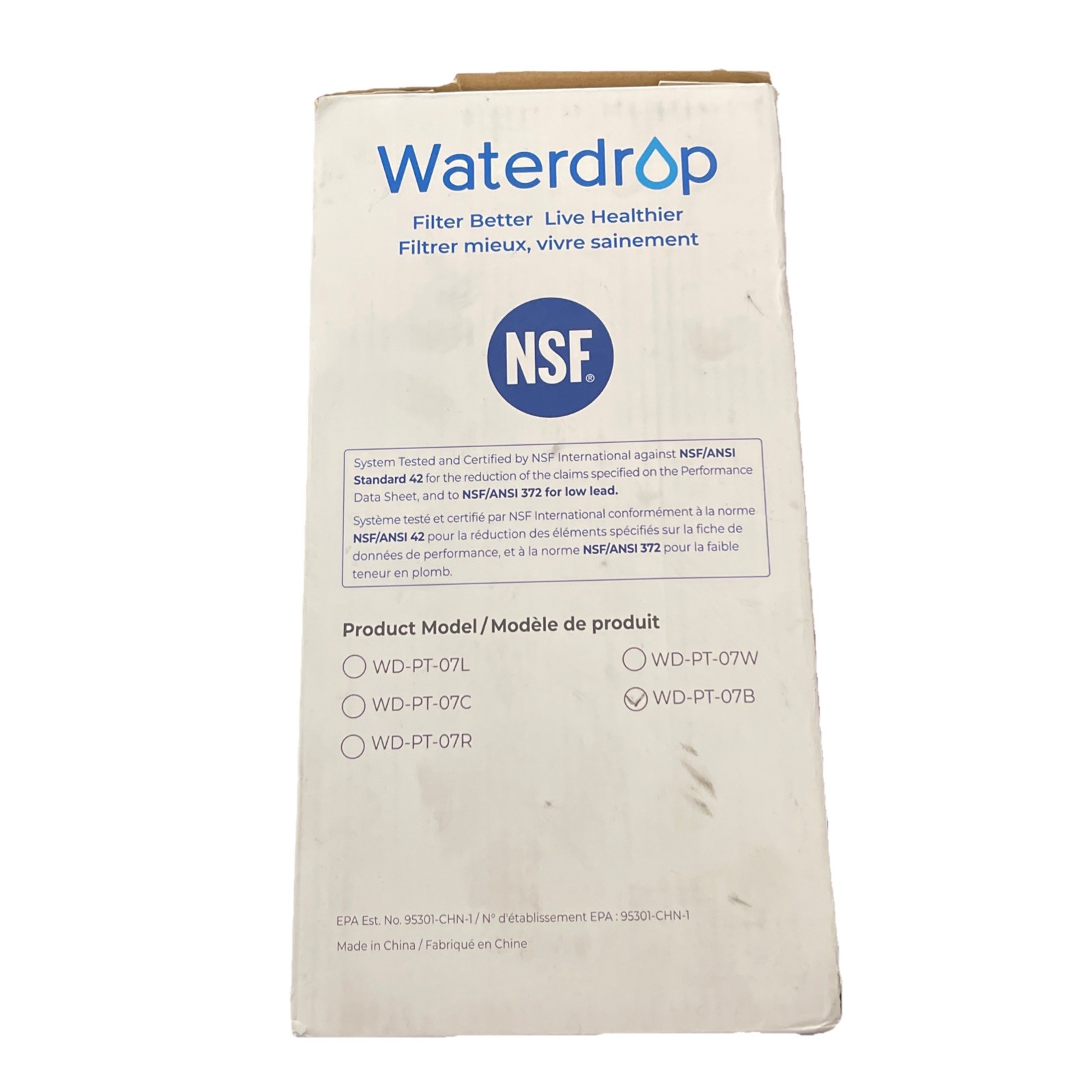Waterdrop 10-Cup Water Filtration Pitcher, WD-PT-07B. 200 Gallons, BPA Free. OB