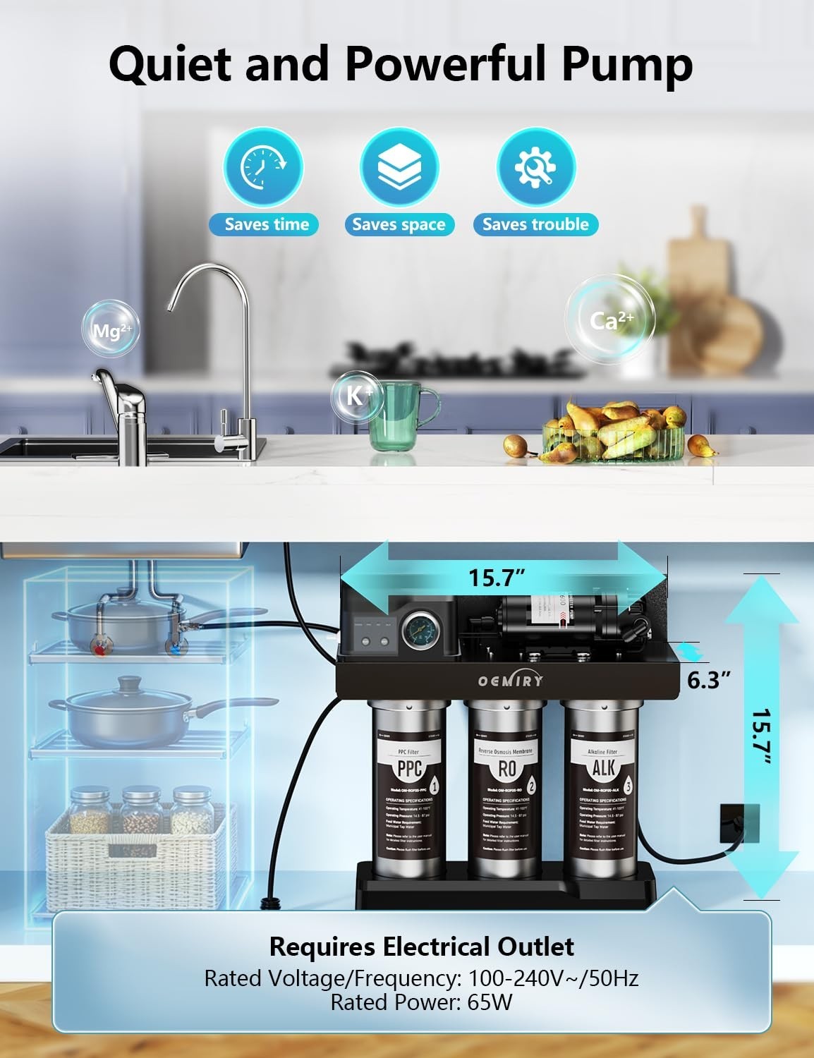 OEMIRY Stainless Steel 600 GPD Tankless Reverse Osmosis System 9-Stage Alkaline