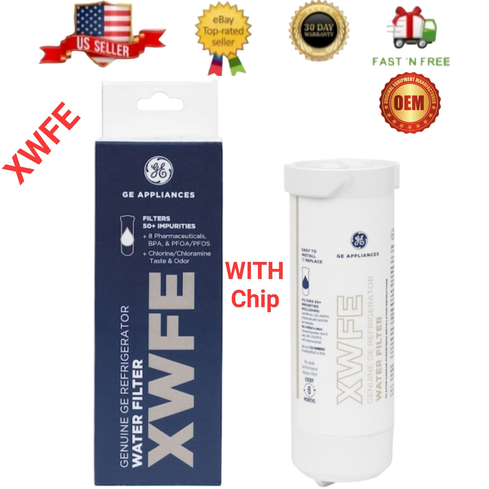 Genuine OEM GE XWFE Refrigerator Replacement Water Filter WITH CHIP RFID