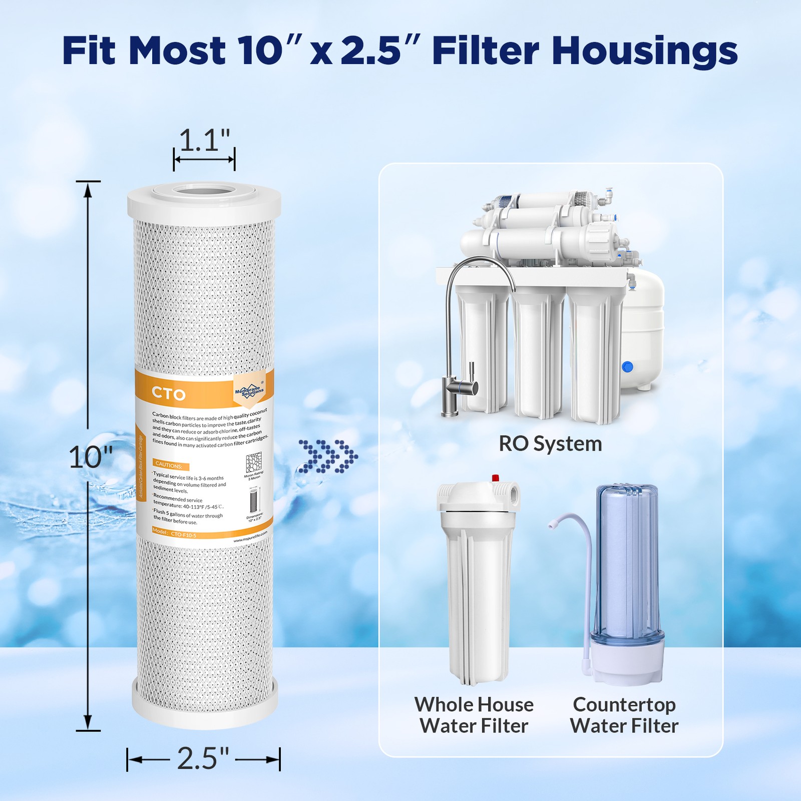 1-25 PACK 10″x2.5″ Whole House CTO Carbon Block Water Filter Cartridges Purifier
