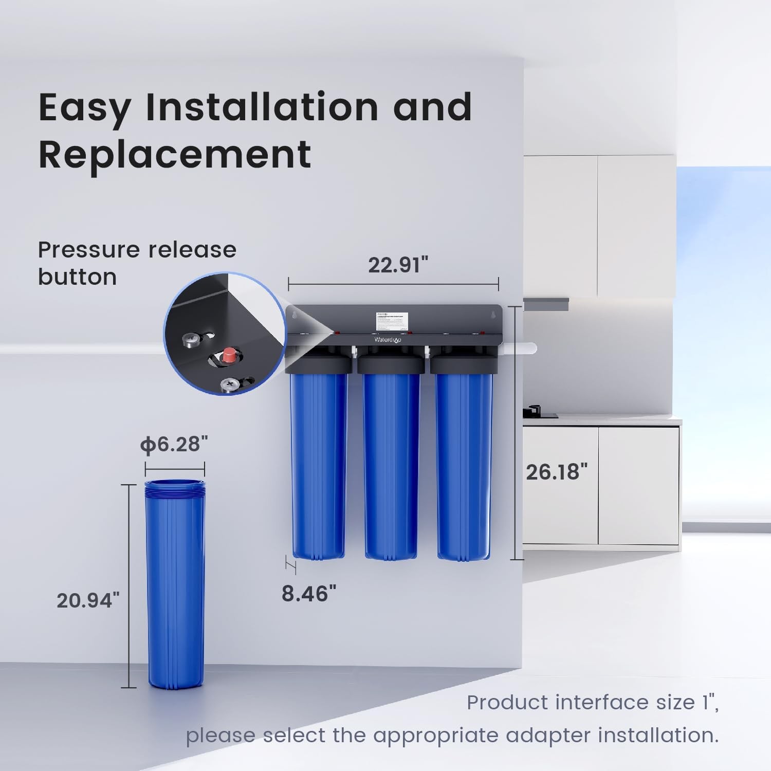 Waterdrop 3-Stage Whole House Water Filter System,Reduce Carbon Filter&Sediment