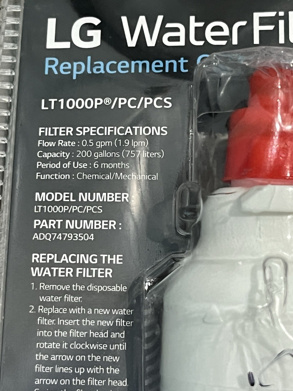 Water Filter for Select LG Refrigerators, LT1000P LT1000PC LT1000PCS P/PC/PCS