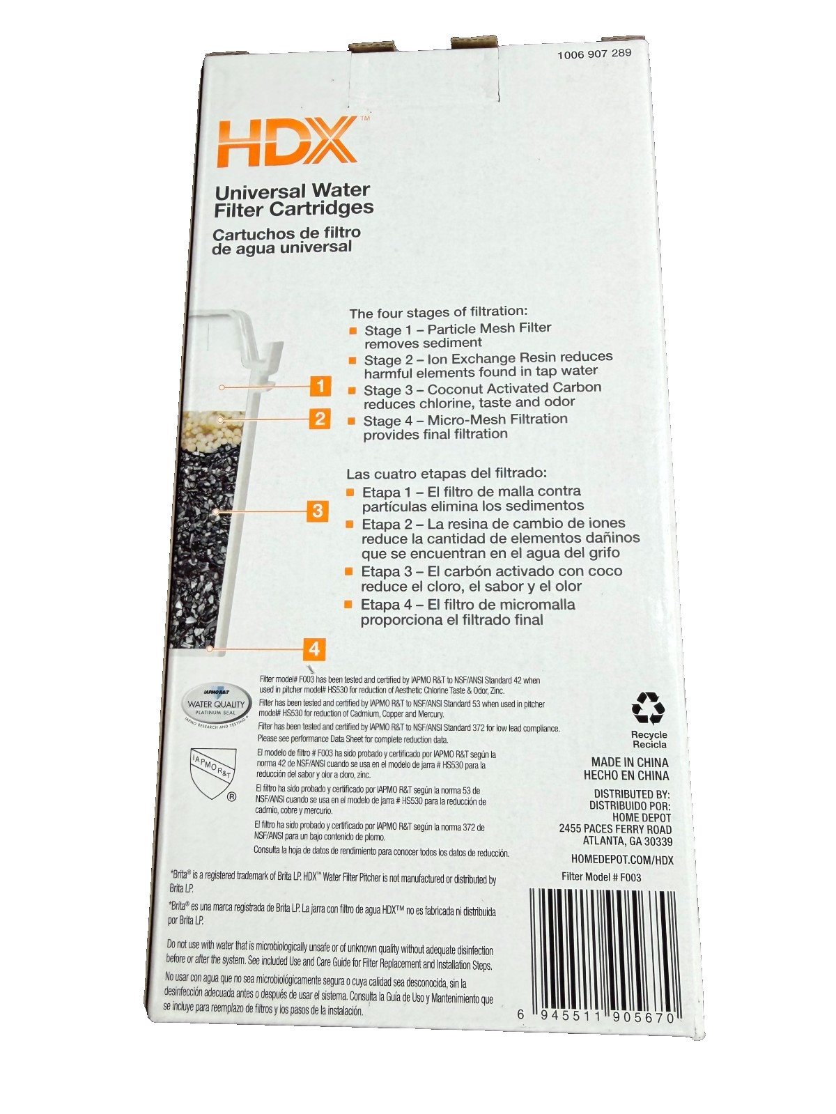 (48) HDX Water Pitcher Replacement Water Filter Cartridges BPA Free (6 Pks of 8)