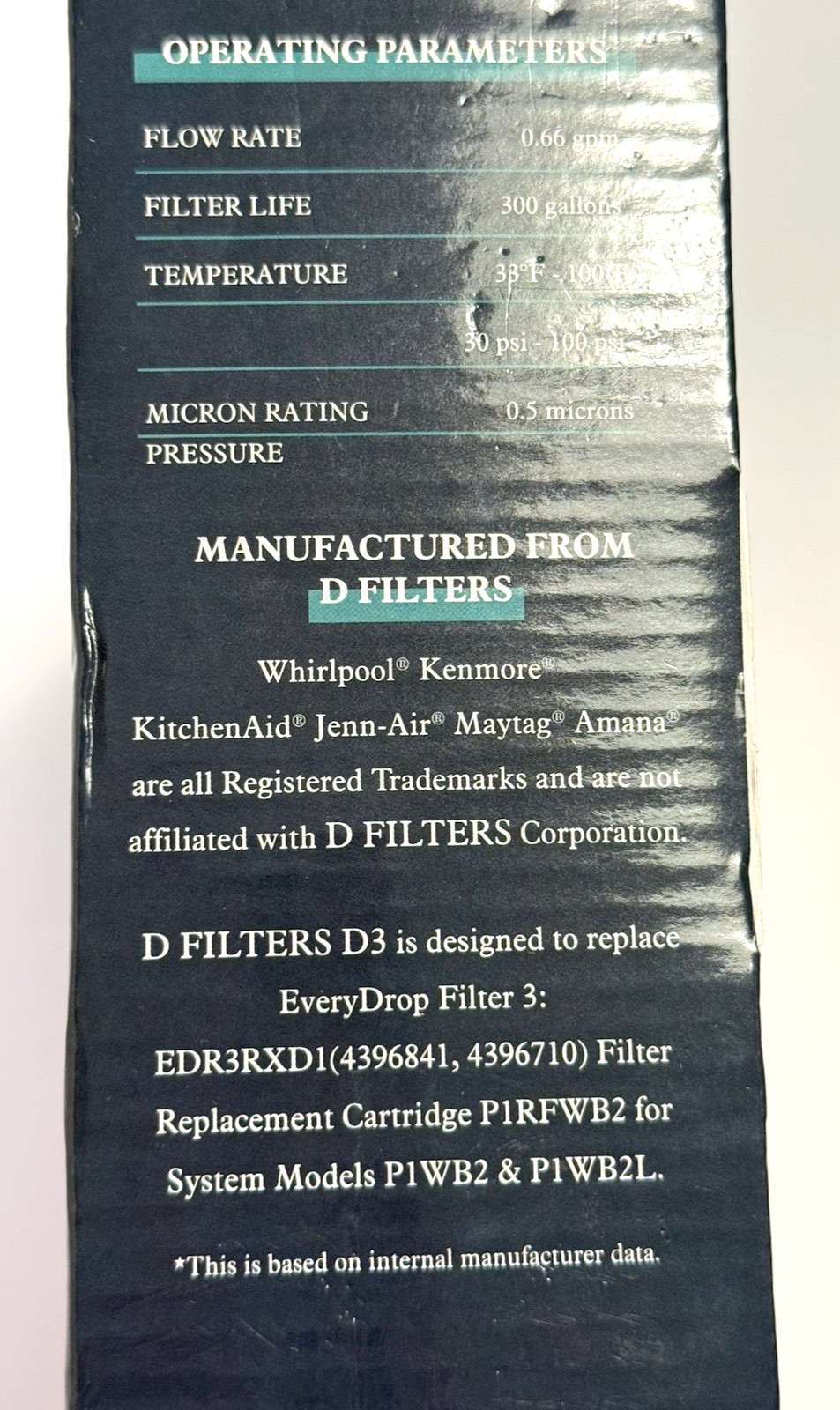 D3 Refrigerator Replacement Filter D3 New & Sealed EDR3RXD1