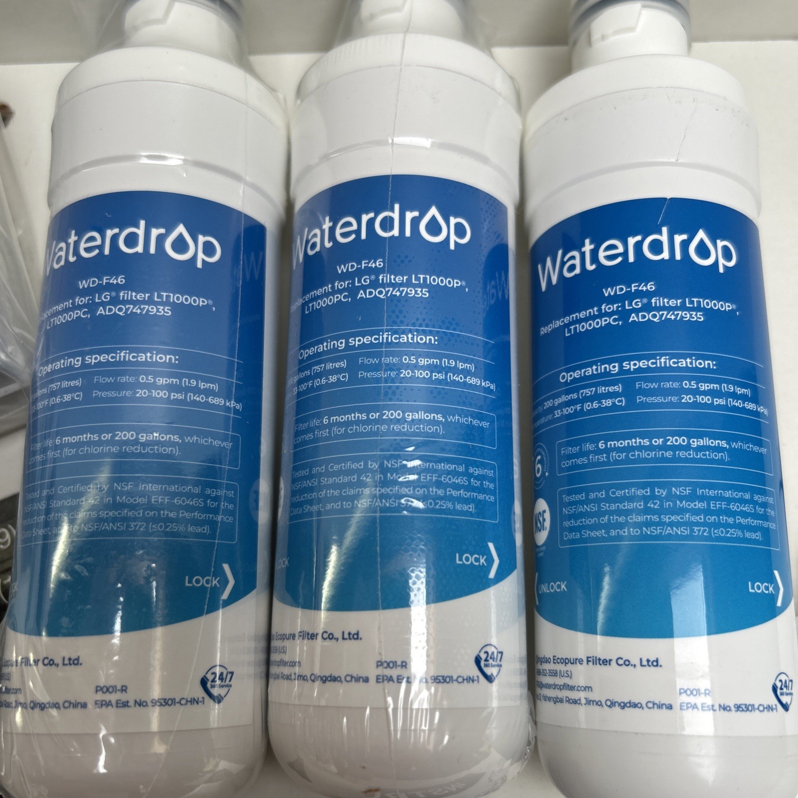 Waterdrop WD-F46 3 Water Filters , Tool, Box, Manual NEW