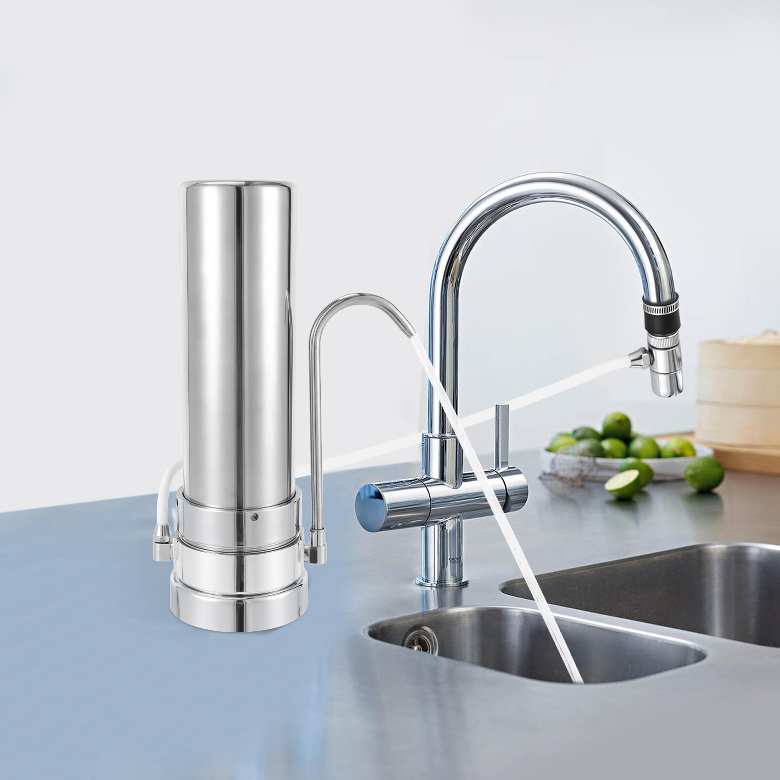 304 Stainless Steel Countertop Filter System for Tap Water Filtration Silver New