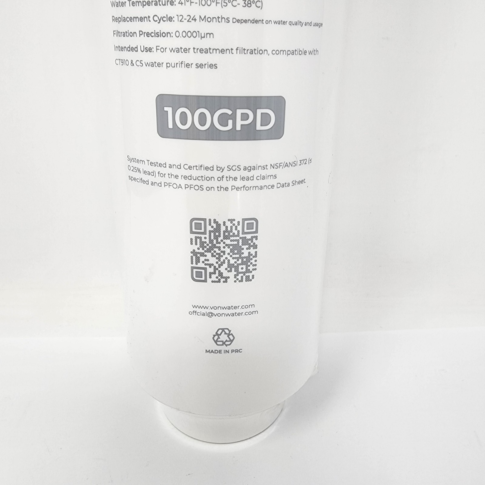 VonWater All-in-1 Filter RO CT100-ALK 100GPD Alkaline Remineralizer Filter