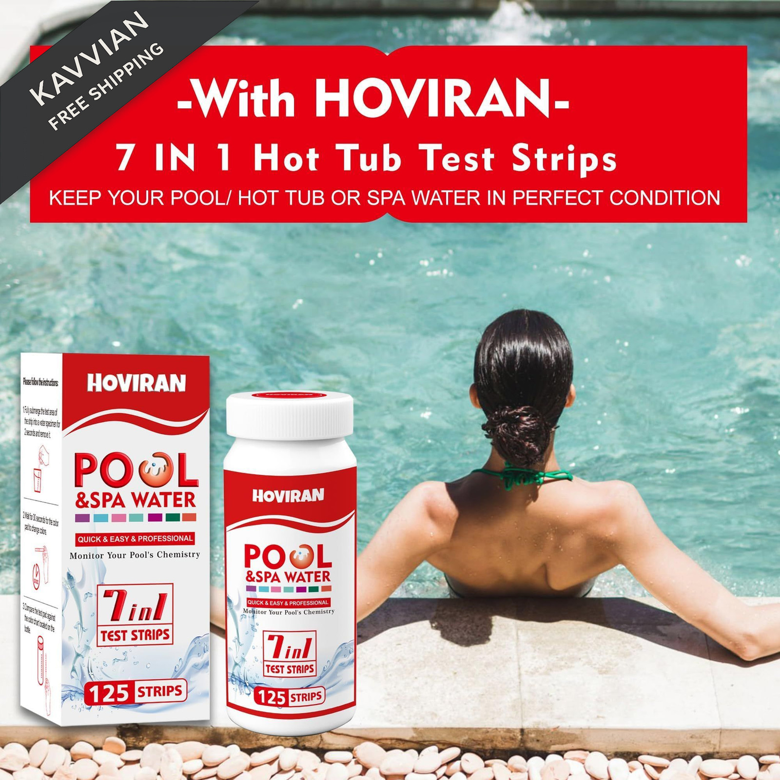 Pool Test Strips 7 Way, 125 Quick Swimming 7 in 1 pool test strips 125ct