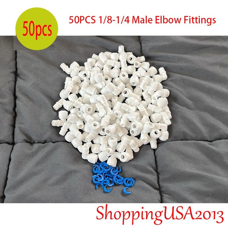 50Pcs 1/4″-1/4″ Thread Male Elbow Fittings Connector Water Filter RO Under-sink