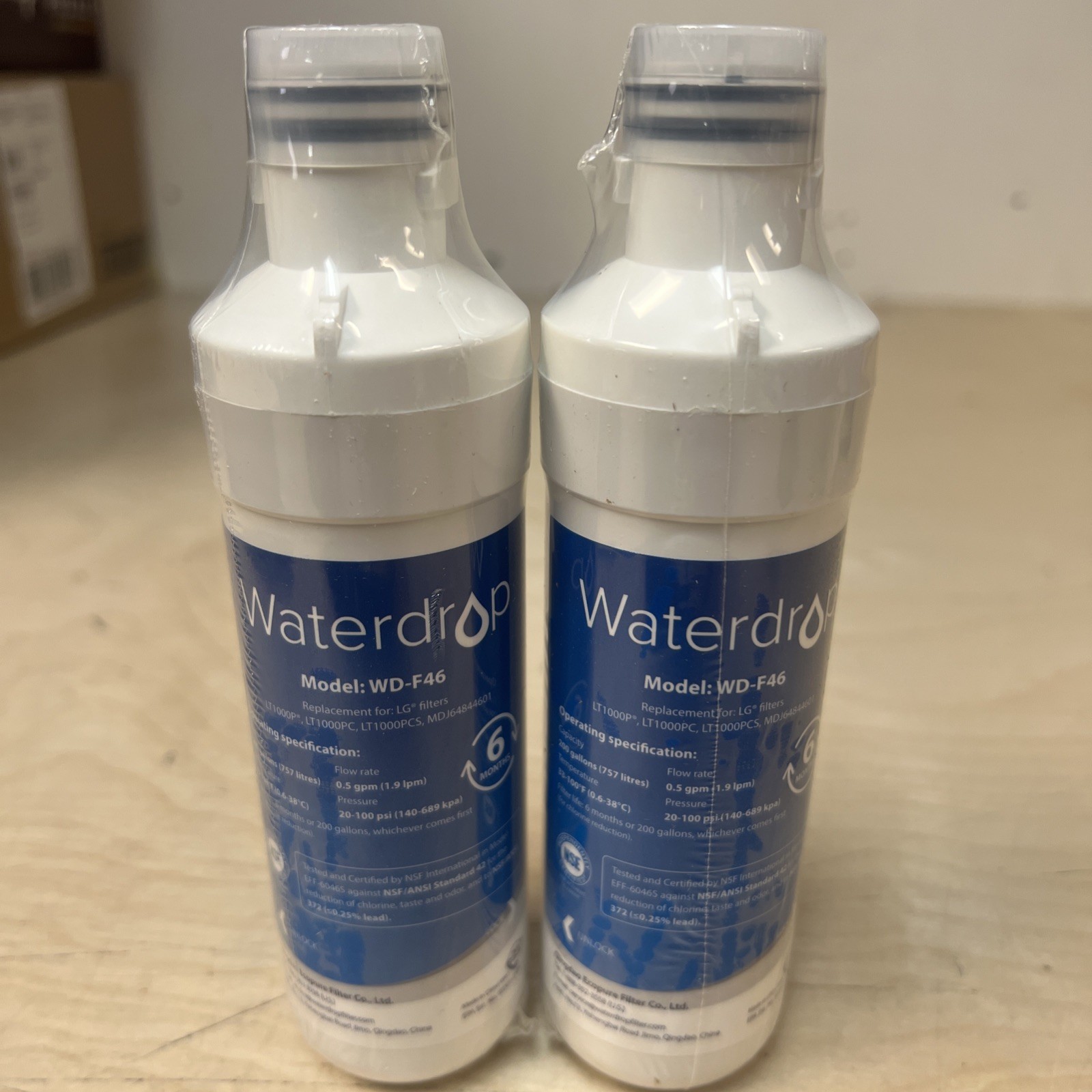 2 Pack Waterdrop Replacement Refrigerator Water Filter WD-F46
