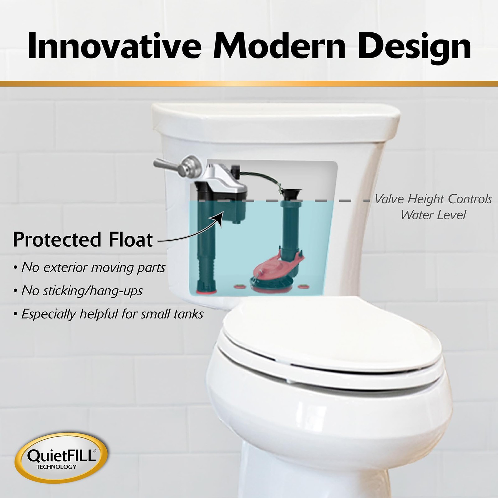 QuietFILL Platinum Toilet Fill Valve Universal Fits 99% of Toilets Easy Hei…