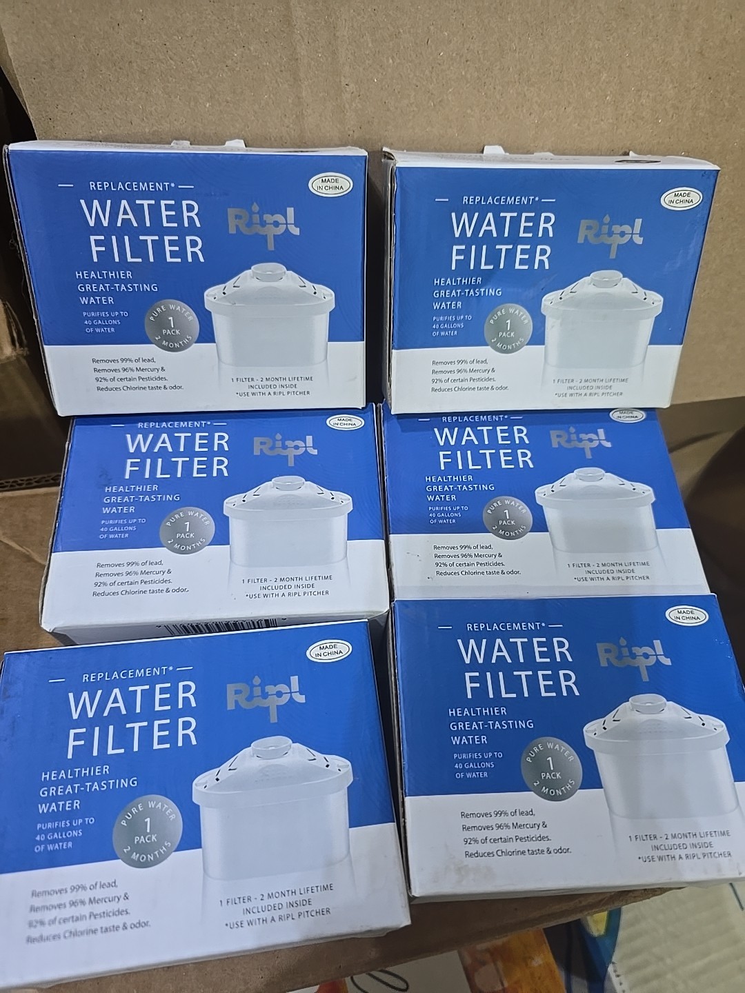 Ripl Replacement Water Filter Lot of 6, 6 Filters, Use w/ Ripl Pitcher, New