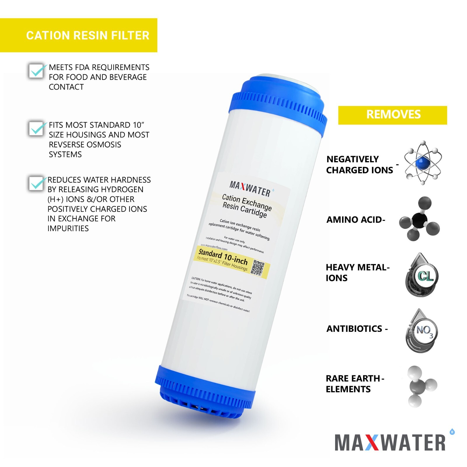 (1-6 Pack) 10″ Hardness Reduction Water Softening Cation Resin Filters for WH