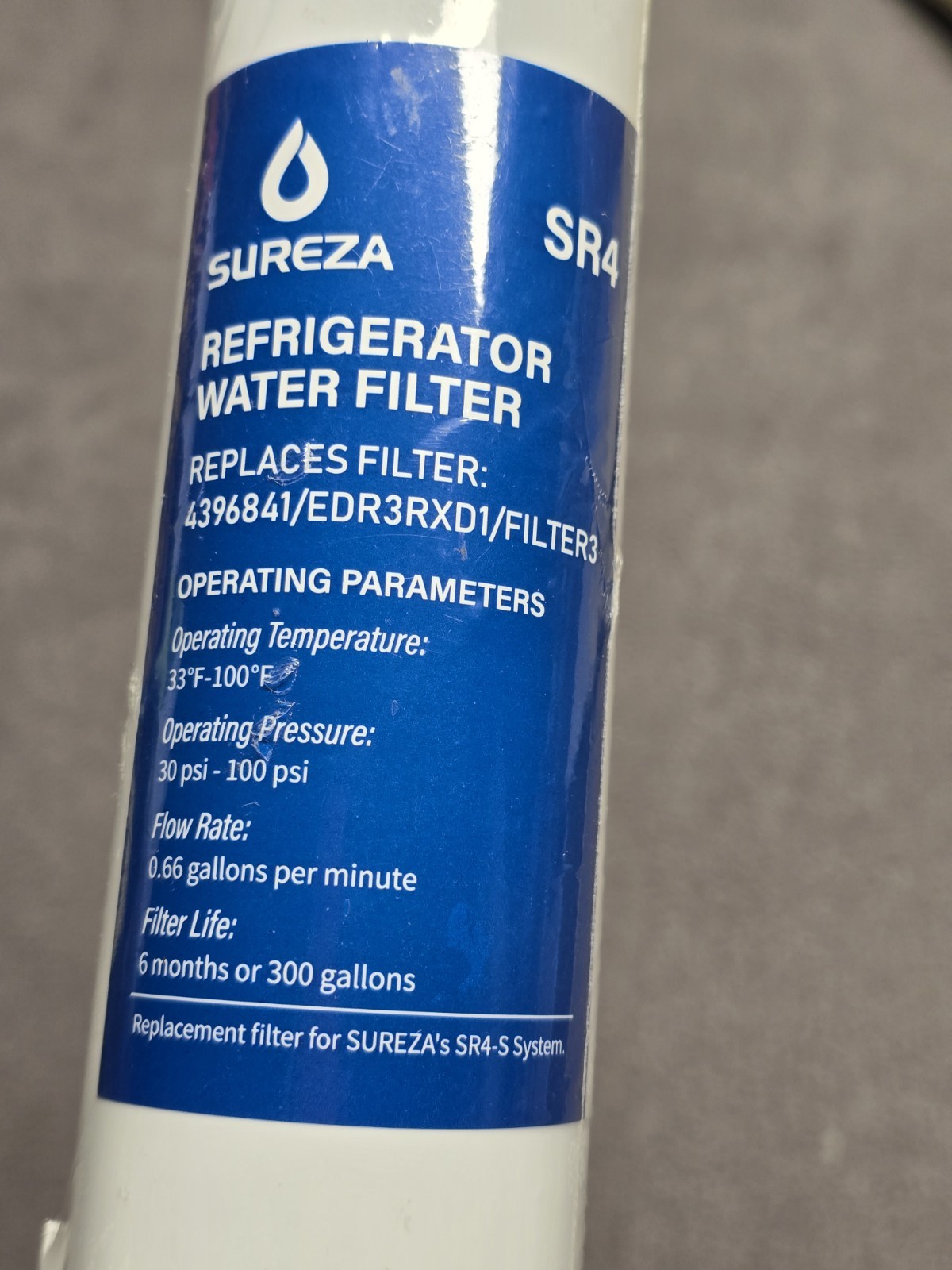 Brand New Sureza SR4 Replacement For 4396841/EDR3RXD1 Refrigerator Filter