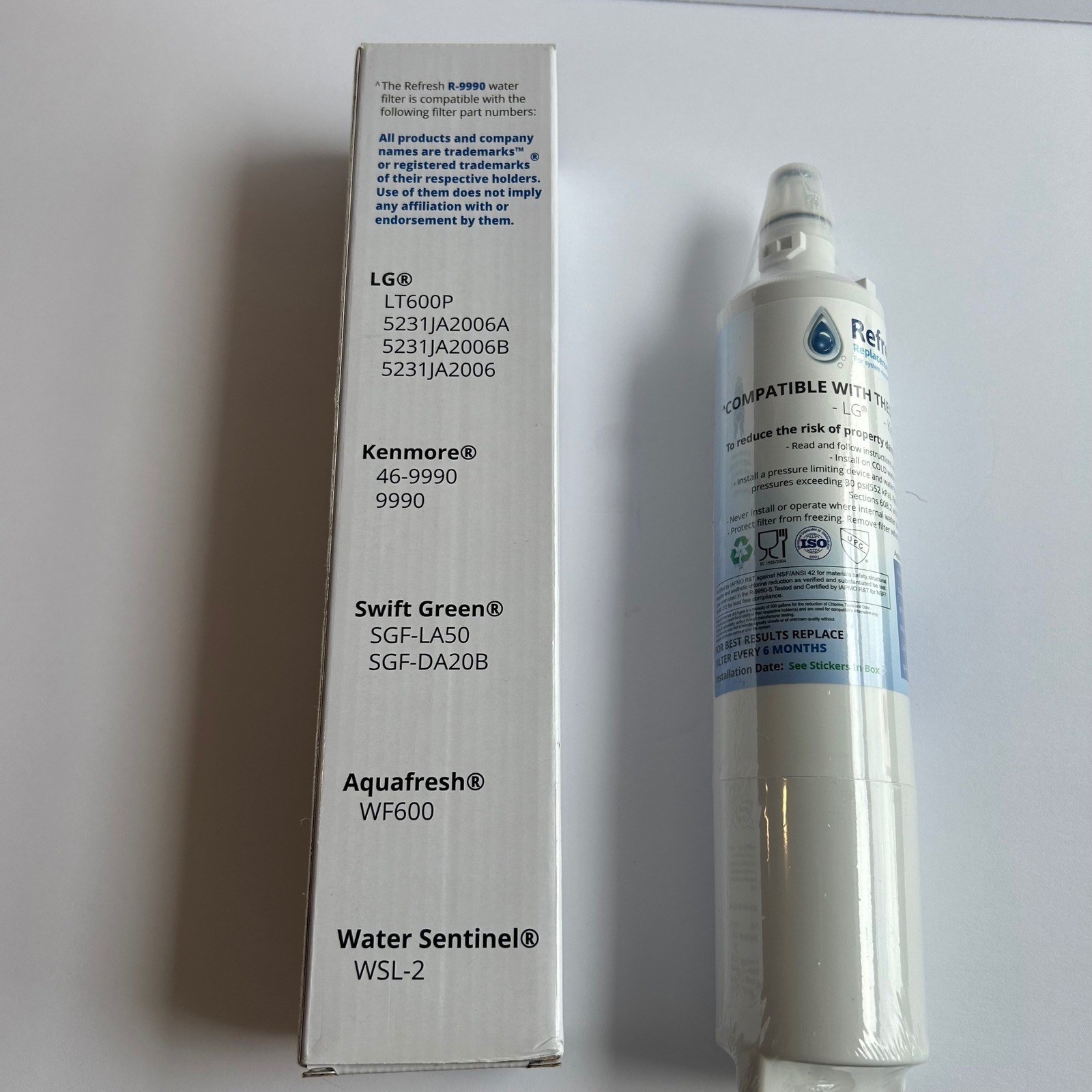 Refresh Refrigerator Water Filter R-9990 LG LT600P Kenmore 46-9990 White New 1PK