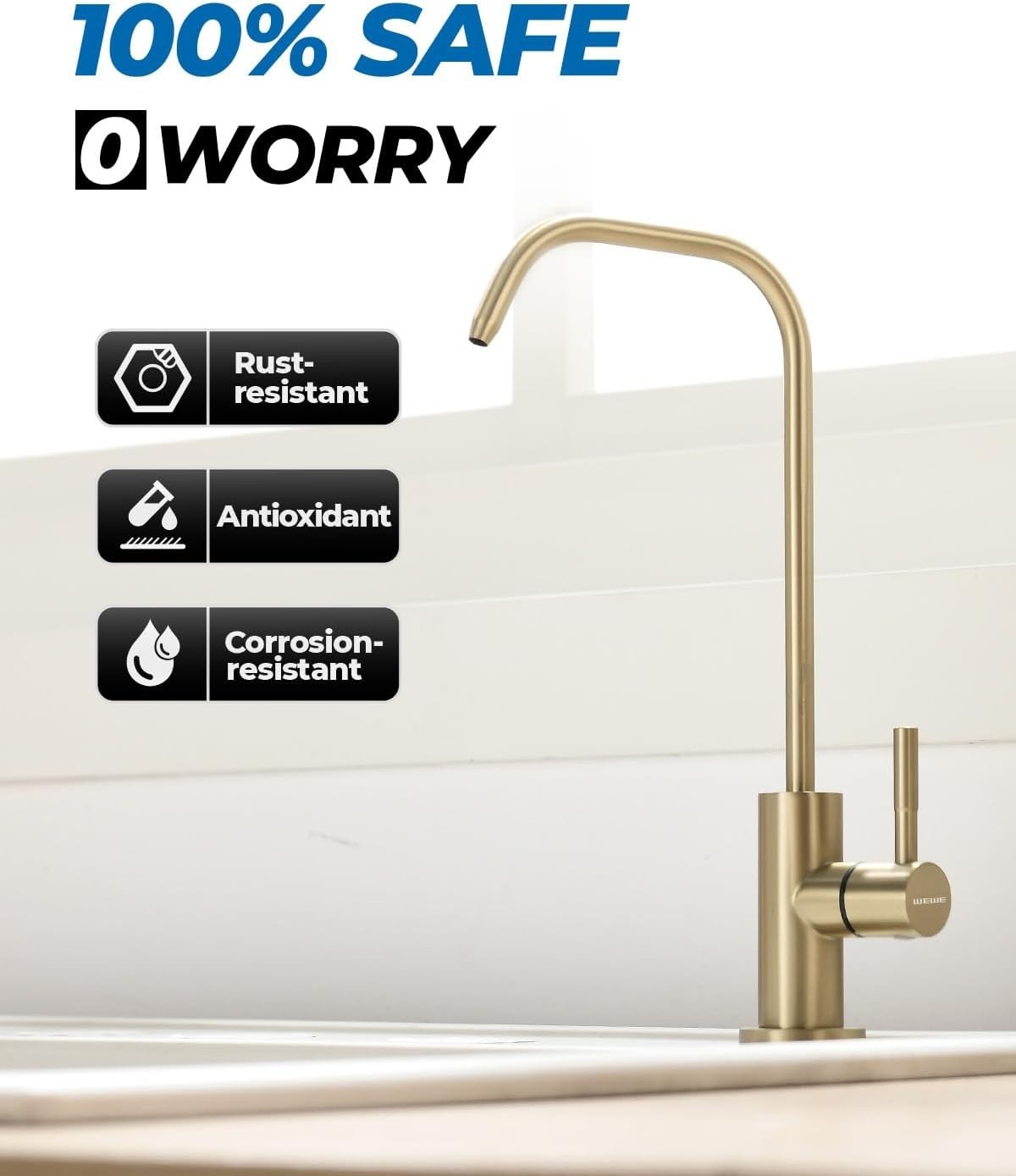 Lead-Free Gold Kitchen Water Filter Faucet | 360° Swivel Gooseneck Design