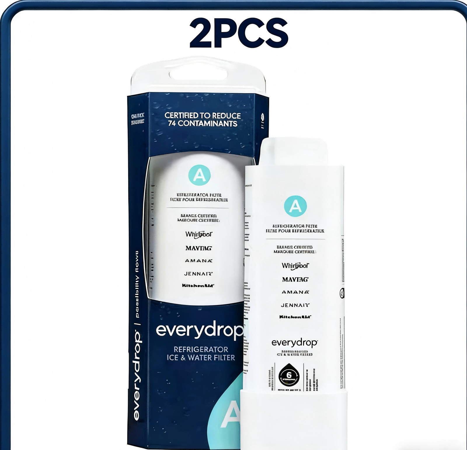 2 Pack EDRARXD1 Ice and Water Refrigerator Filter A