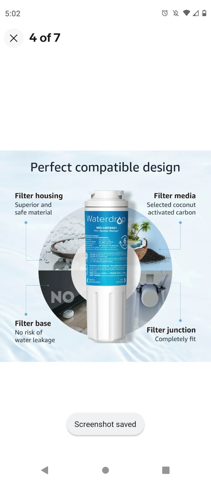 Waterdrop UKF8001 Refrigerator Water Filter Replacement Maytag 300 Gallons 6M m