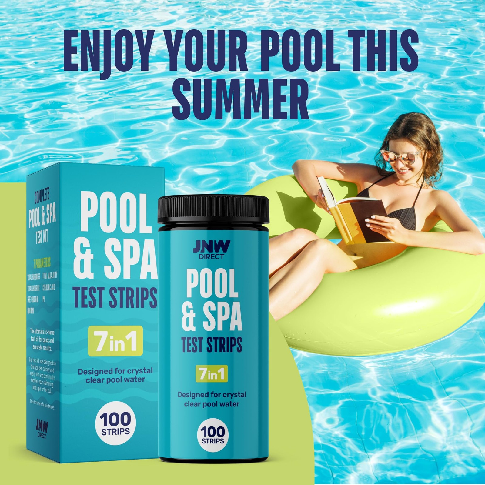 JNW 7-in-1 Pool Test Strips, 100 Quick & Accurate Strips for 100 strips