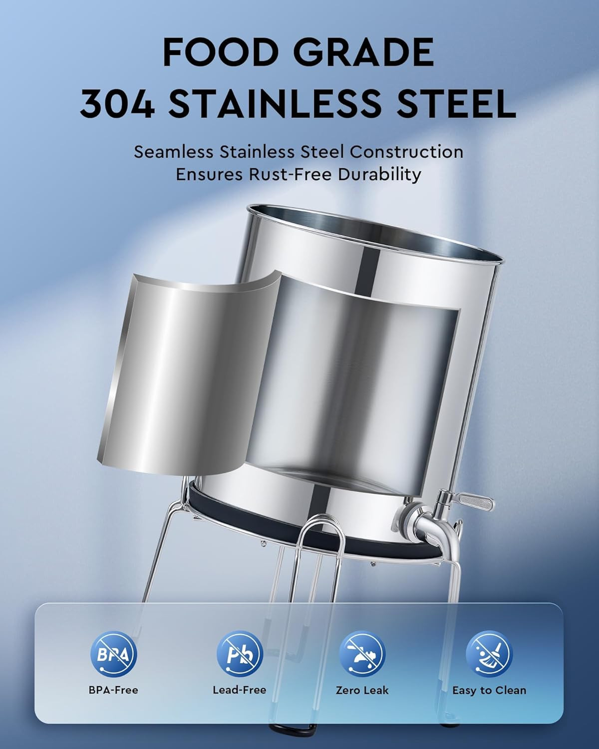 Stainless Steel Gravity Water Filter System with 2 Carbon Filters, 2.25 Gal