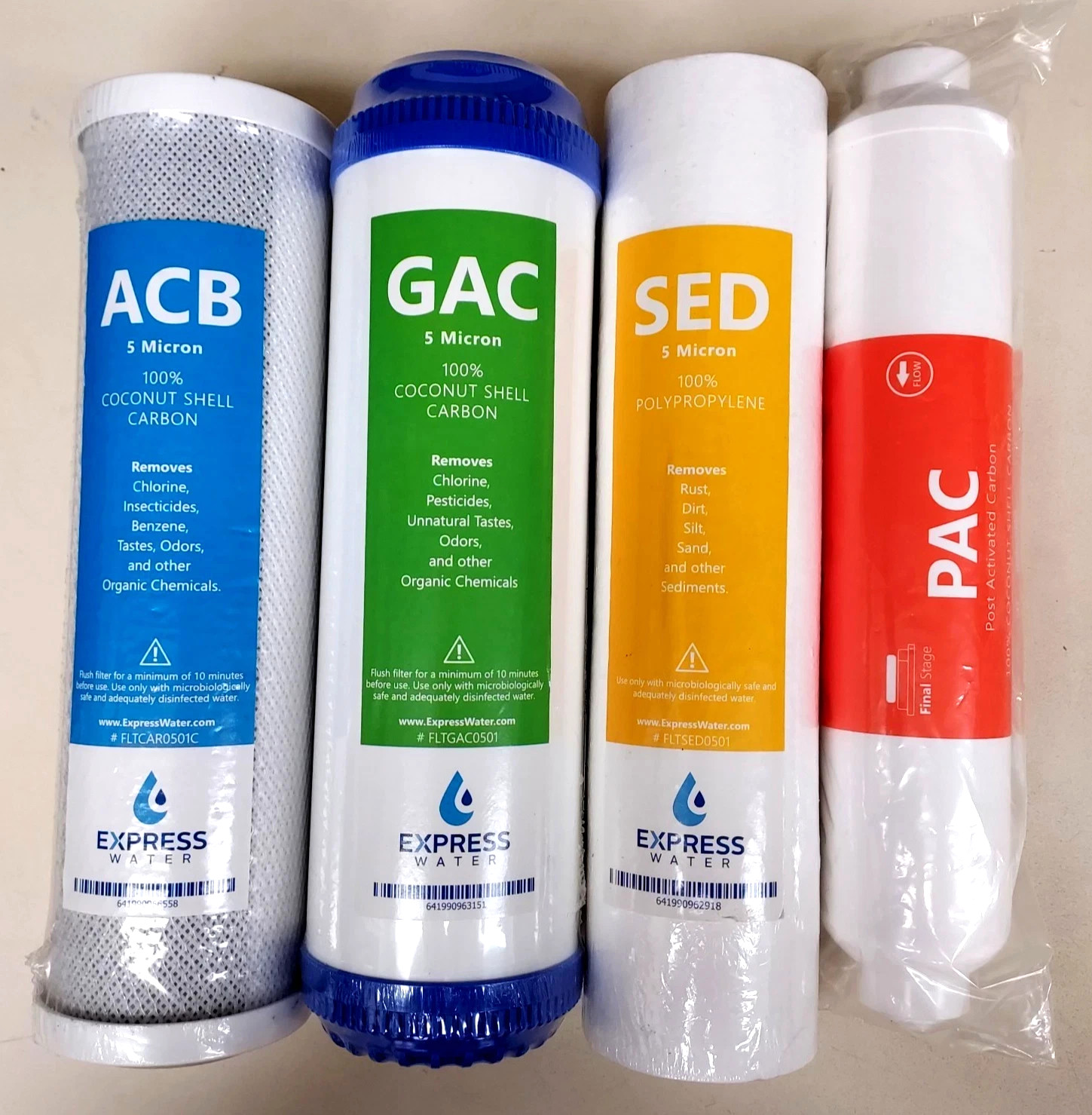 Express Water 10″ x 2.5 In RO Water Filter Set 6 Month GAC ACB PAC SED Sealed
