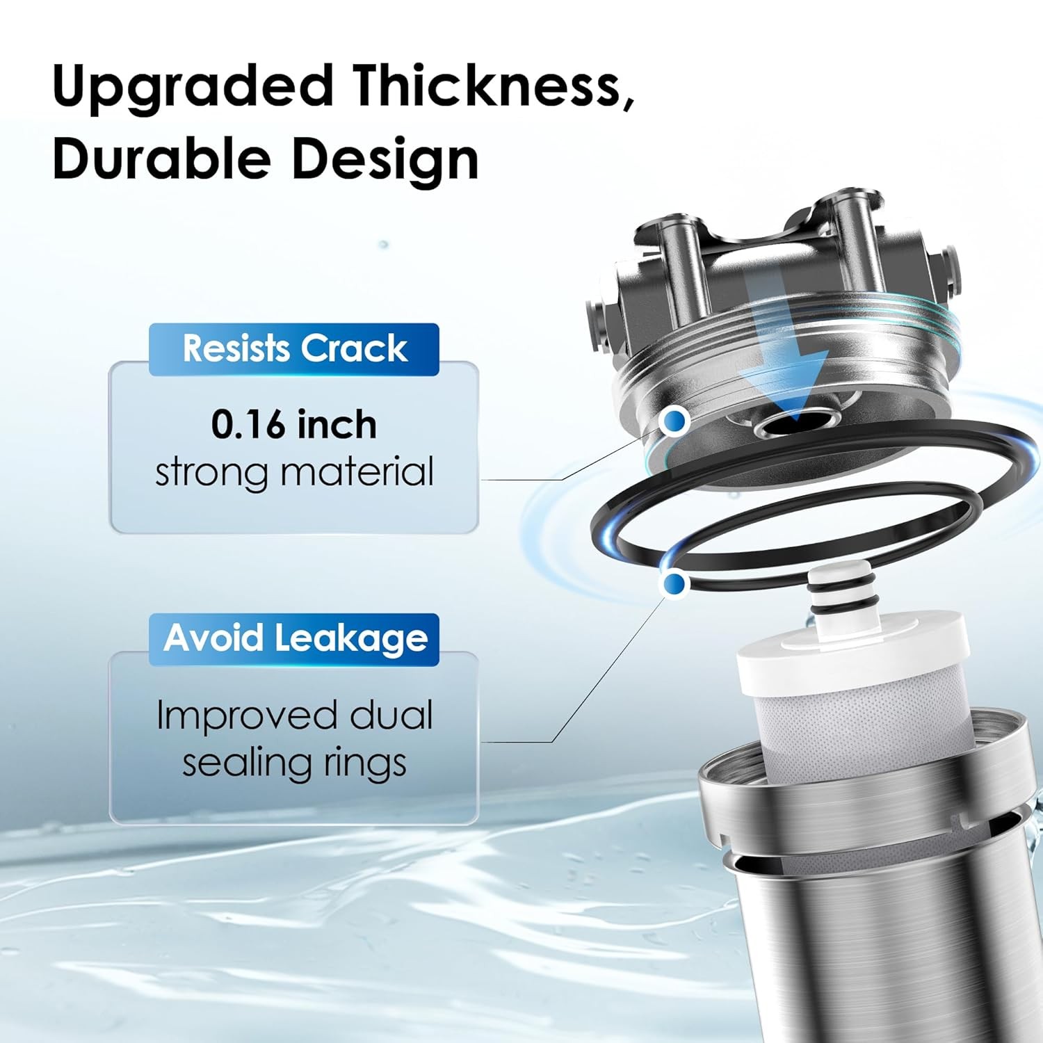 Waterdrop BS08 Under Sink Water Filter, Stainless Steel, 1 Year Lifetime