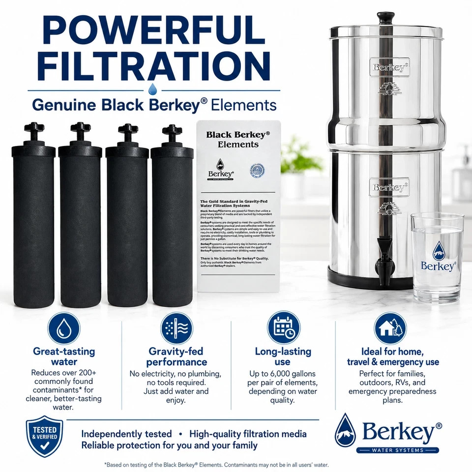 Berkey Authentic Black BB9-2 Water replacement Filters For Berkey 4 PACK