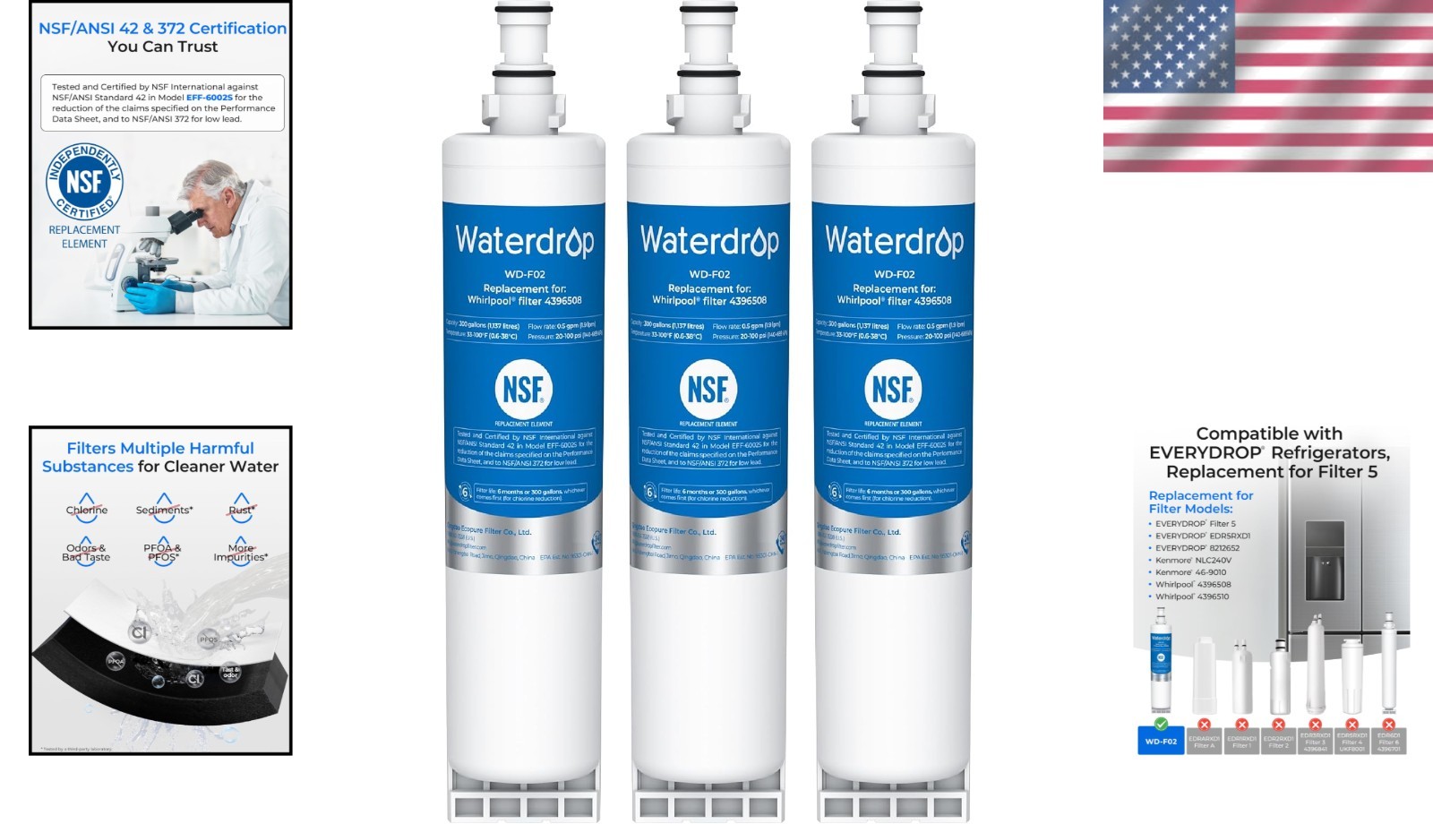Refrigerator Water Filter 3 Pack Lead Free Material for Easy Installation