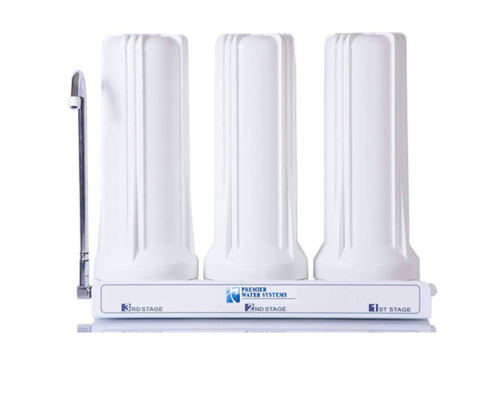 Premier Triple Counter Top Water Filter| 3 Filter Stages | Sediment, Carbon, GAC
