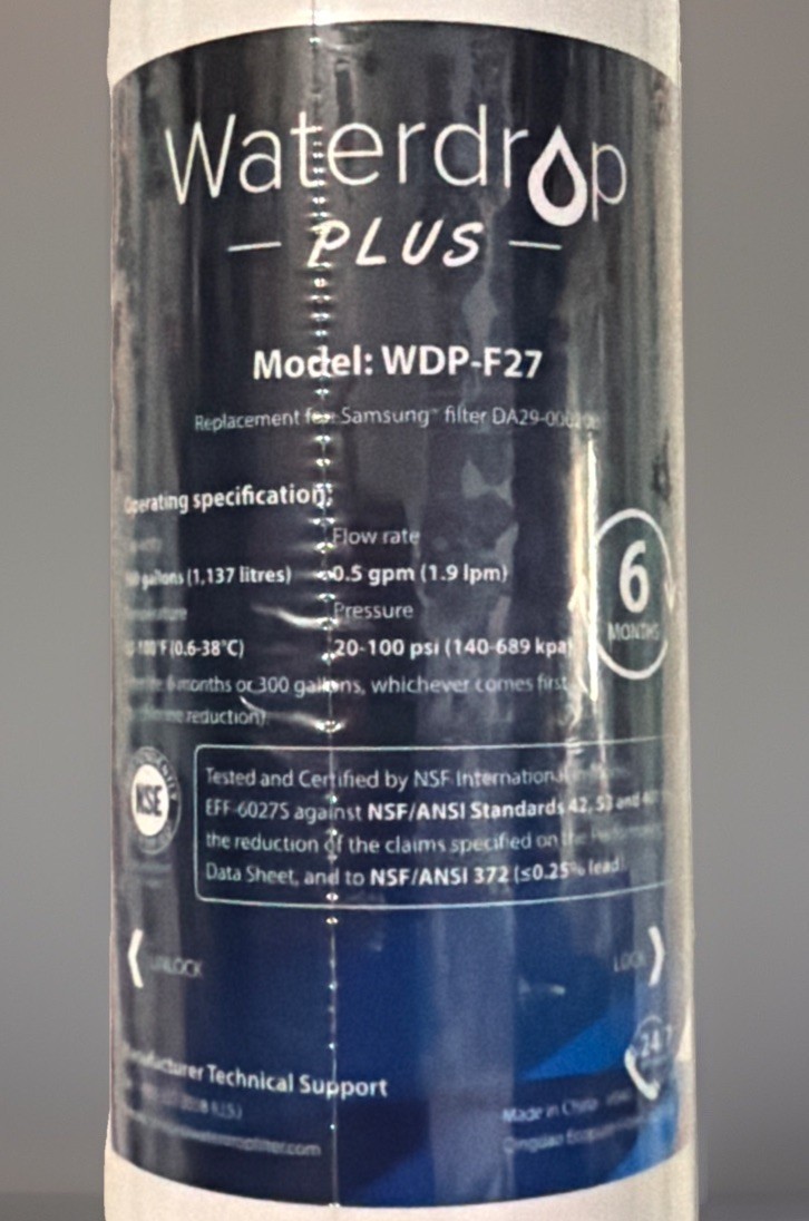 Waterdrop Plus WDP-F27 Water Filter for Samsung Aquarius Fridge New & Sealed.
