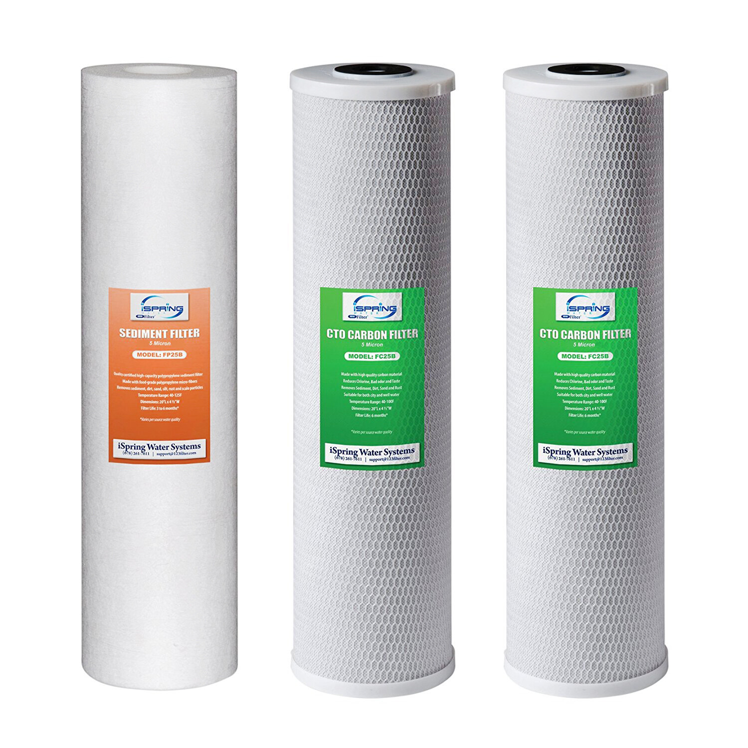 iSpring F3WGB32B 4.5” x 20” 3-Stage Whole House Water Filter Replacement Pack Se