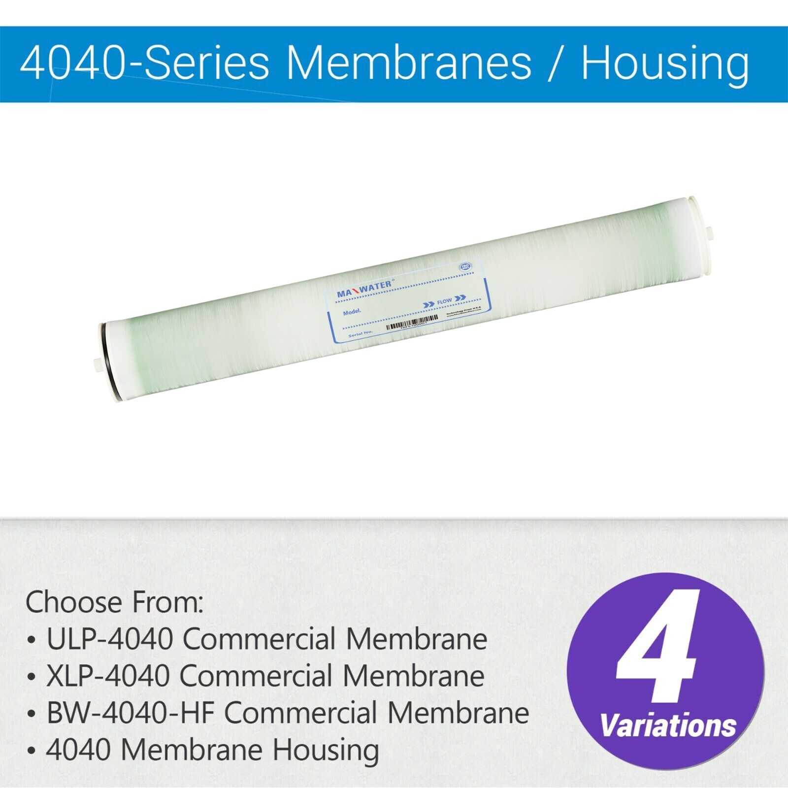 4040 Commercial RO Membranes ULP, BW, XLP or 4040 Housing 4″ x 40″, Choose One