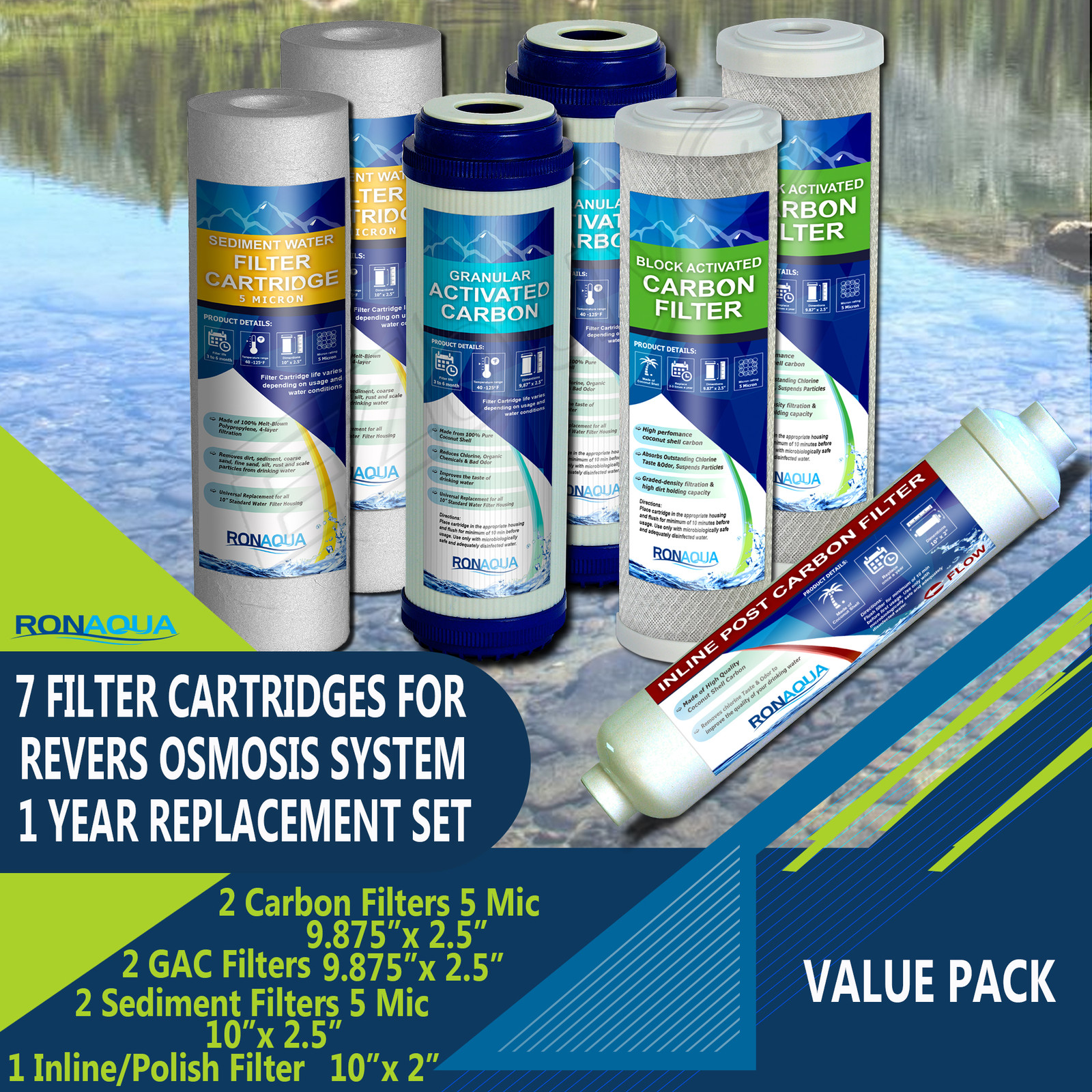 7 Filters 1-Year Replacement Filter Kit for 5 & 6-Stage Reverse Osmosis
