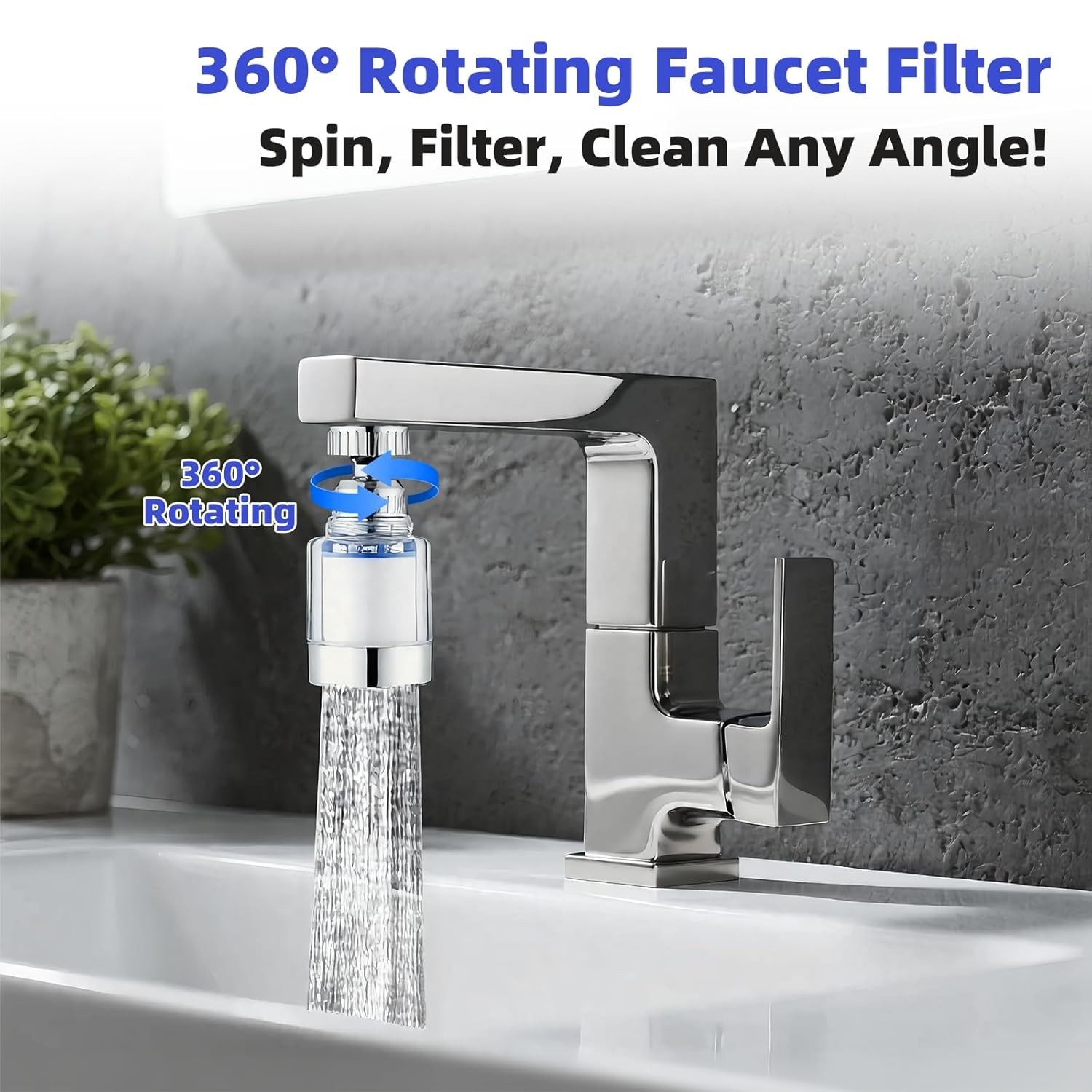 2PCS Filtro Grifo Agua 360grados Cocina Bano Elimina Cloro Fluor Metales Pesados
