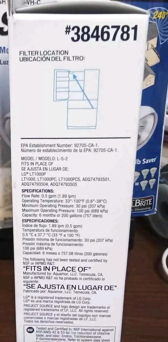 2 NEW PROJECT SOURCE 6-MO. TWIST-IN REFRIGERATOR WATER FILTERS L-5-2 LG 3846781