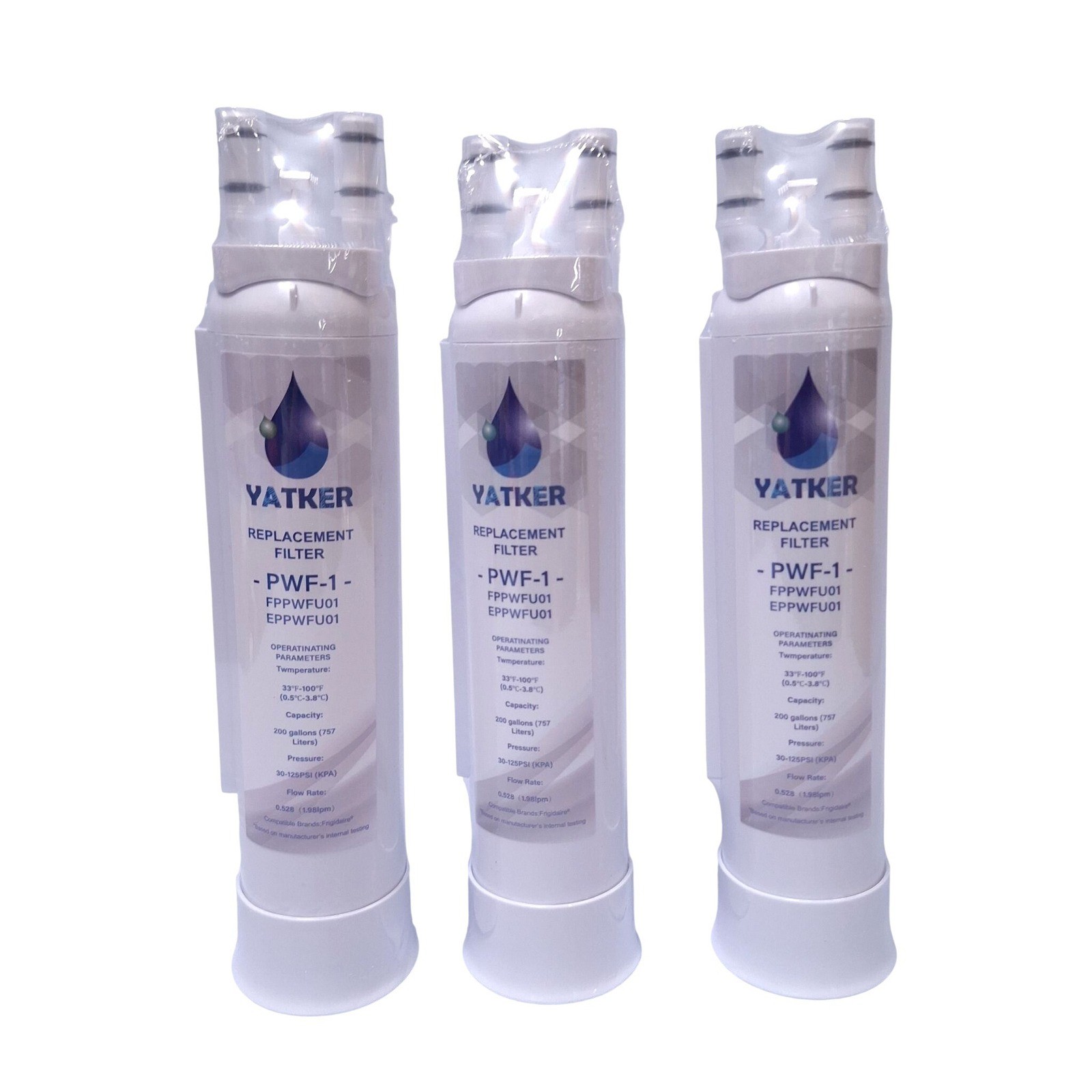 3 Pack PWF-1 Water Filter for Frigidaire FPPWFU01 EPPWFU01 Refrigerator 200Gal