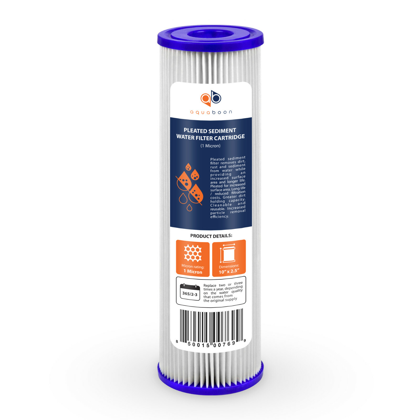 6 Pack of 1µm Pleated Sediment Water Filter Cartridges 10″x2.5″ Standard Size