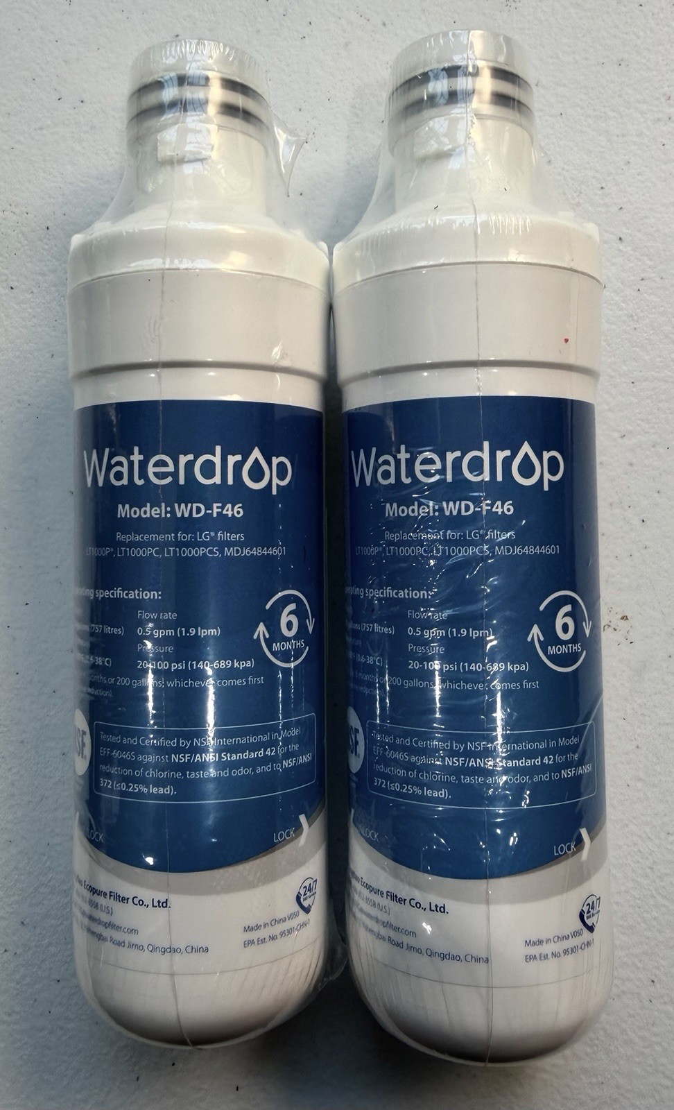 2 Waterdrop WD-F46 Refrigerator Water Filter New