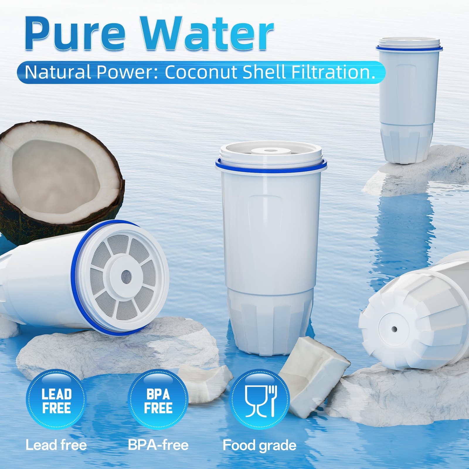 Water Filter by Compatible with Zero Pitcher and Dispensers, for ZR-001, ZR-0…