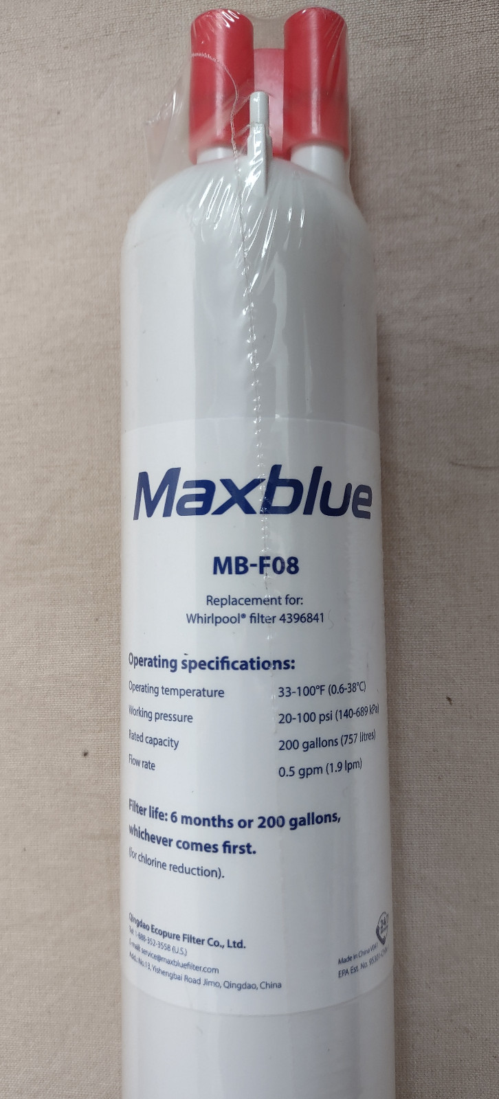 Lot of (2) Maxblue MB-F08 Refrigerator Replacement Water Filter, NEW Sealed.
