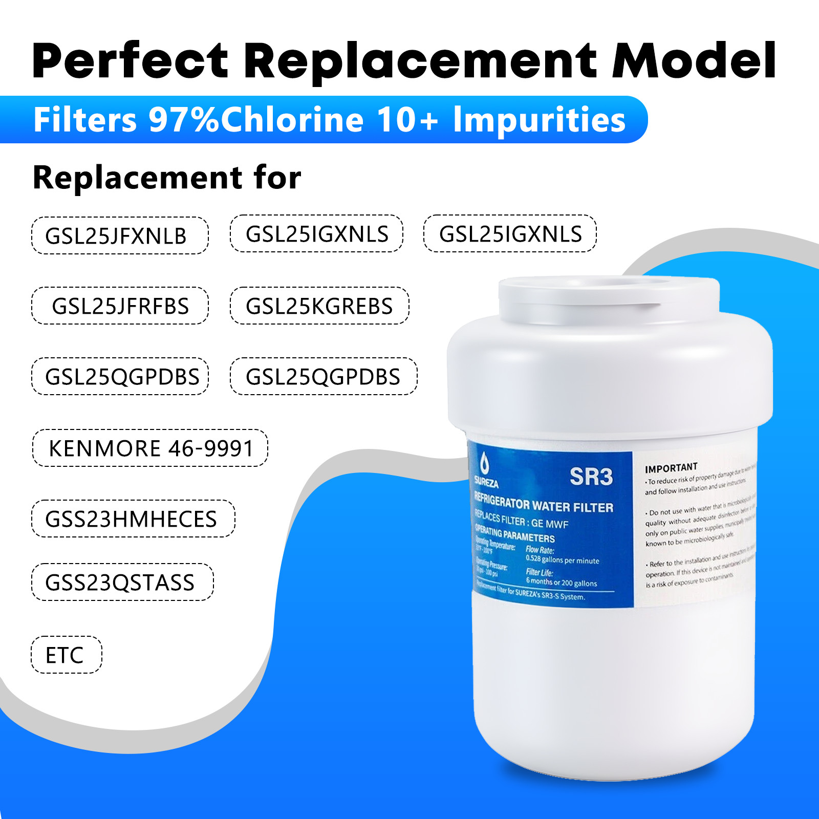 Fit for GE SmartWater MWF MWFP HDX FMG-1 RWF0600A PUREPLUS Water Filter 4Pack