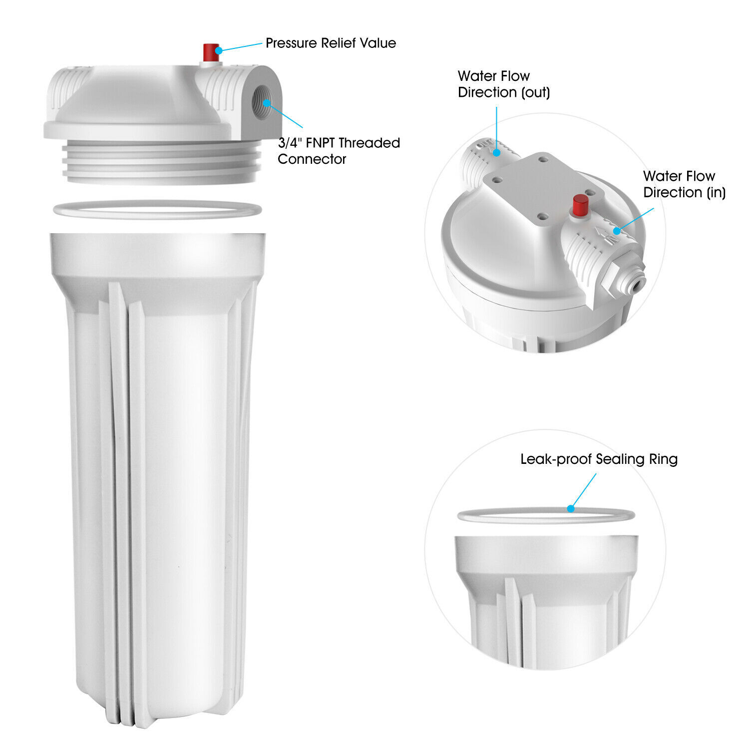 2 Pack 10 Inch Whole House Water Filter Housing for 10″ x 2.5″ Filters RO System