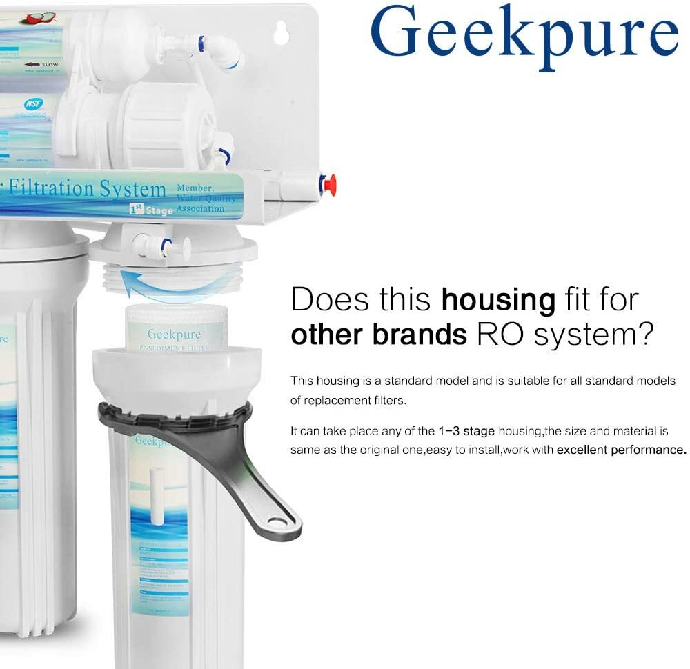 Geekpure 10 Inch Reverse Osmosis RO Filter Housing -1/4″ Port-Fit for 2.5″x10″-3
