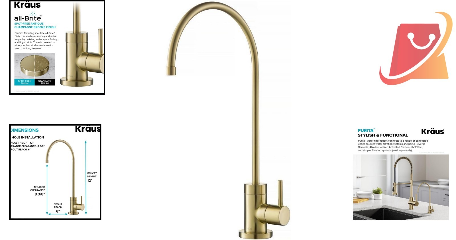 Kitchen Water Filter Faucet Brass 12-in Lead-Free Spot Free Champagne Bronze