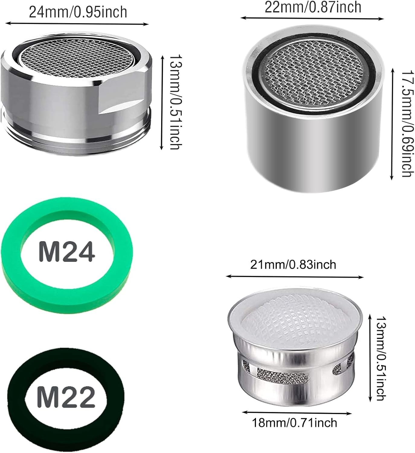 4pcs Faucet Aerators, 2pcs Aerator Filter Replacement Parts, with Brass Housi…
