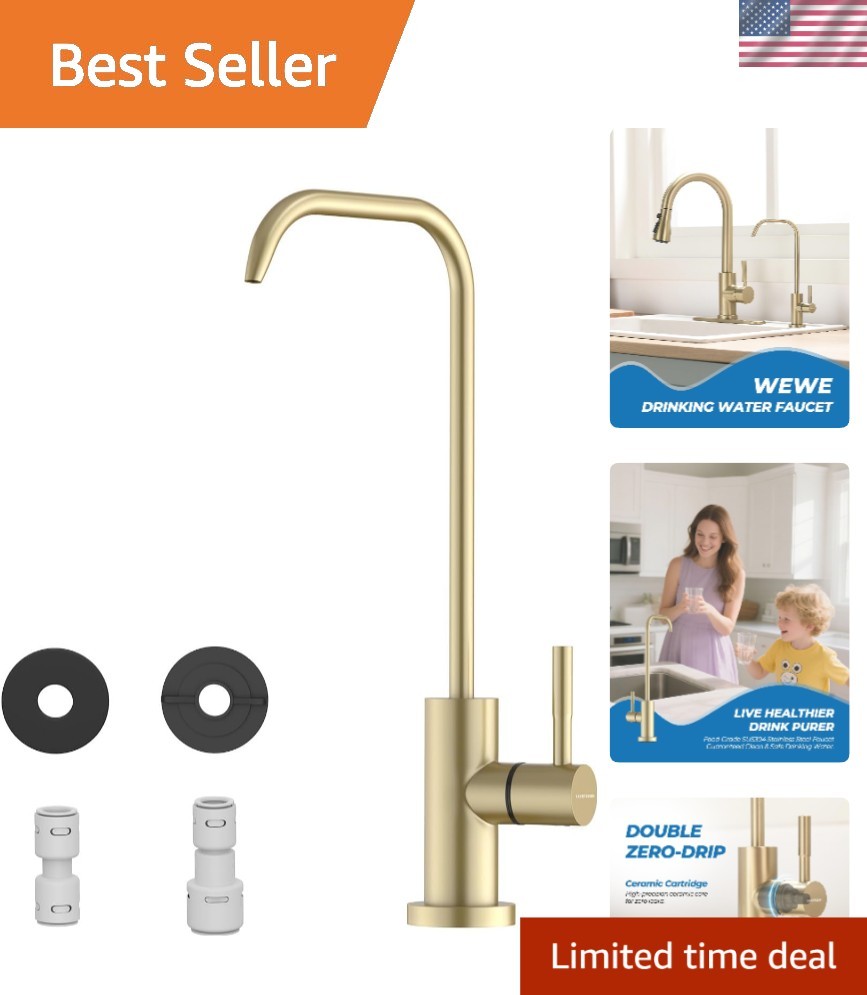 Lead-Free Gold Kitchen Water Filter Faucet | 360° Swivel Gooseneck Design